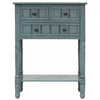 Table Console Olivia En Bois Massif Avec Tiroirs Et Etagere Inferieure - Bleu