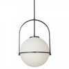 Grand luminaire suspendu Paola de Dainolite en verre blanc opale, avec fini noir mat et 1 ampoule