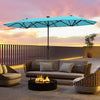 Parasol double face Costway 13 pieds avec lumiere solaire, manivelle et base de parasol turquoise