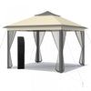 Costway 11’x11’ 2-tier Tente Pop-up Gazebo Abri A Canopy Portatif Sac De Transport Maille Brun