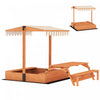 Qaba Bac a Sable en Bois pour Enfants avec Auvent, Table de Pique-Nique Pliable, Bancs