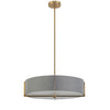 Luminaire suspendu Preston de Dainolite de 21 po de diamètre avec abat-jour gris, fini laiton vieilli et 4 ampoules