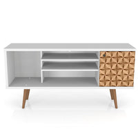 Meuble pour téléviseur Liberty de Manhattan Comfort de 53,14 po de style moderne du milieu du 20e siècle avec 5 tablettes et 1 porte - blanc