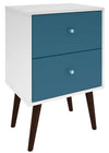 Table de nuit Liberty de Manhattan Comfort de style moderne du milieu du 20e siècle avec 2 tiroirs à extension complète - blanche et bleu turquoise