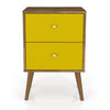 Table de nuit Liberty de Manhattan Comfort de style moderne du milieu du 20e siècle avec 2 tiroirs à extension complète - brun rustique et jaune