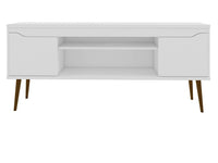 Meuble pour téléviseur Bradley de Manhattan Comfort de 62,99 po avec 2 tablettes multimédias et 2 tablettes de rangement - blanc et brun rustique