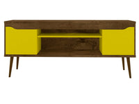 Meuble pour téléviseur Bradley de Manhattan Comfort de 62,99 po avec 2 tablettes multimédias et 2 tablettes de rangement - brun rustique et blanc