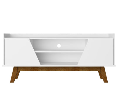 Manhattan Comfort Mid-Century Modern Marcus 53.14" TV Stand with Solid Wood Legs - White|Meuble pour téléviseur Marcus de Manhattan Comfort de 53,14 po de style moderne du milieu du 20e siècle avec pattes en bois massif - blanc