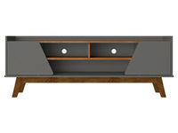 Meuble pour téléviseur Marcus de Manhattan Comfort de 62,99 po de style moderne du milieu du 20e siècle avec pattes en bois massif - gris et naturel