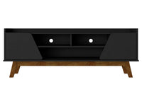 Meuble pour téléviseur Marcus de Manhattan Comfort de 62,99 po de style moderne du milieu du 20e siècle avec pattes en bois massif - noir mat
