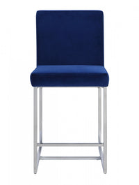 Chaise d'hauteur comptoir Luxembourg, bleu et chrome (ensemble de 2)