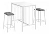 Ensemble de salle à manger 3 pièces de hauteur comptoir de style moderne contemporain pour la cuisine avec petite table rectangulaire, stratifié blanc et métal blanc