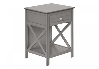Accent Side End Table 2-Tier Bedroom Nightstand Storage Drawer Antique Grey Veneer Transitional|Table de bout, d’appoint et de nuit de style transitionnel à 2 niveaux, avec tiroir de rangement et placages gris antique pour la chambre à coucher