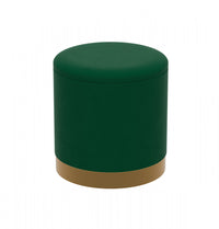 Pouf cylindrique en velours - siège avec revêtement vert forêt avec base en métal doré