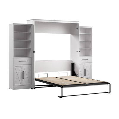 Bestar Key West Queen Murphy Bed & Closet Organizers with Doors & Drawers (119 W) - Pure White Oak|Grand lit escamotable Key West de Bestar de 119 po (L) avec organisateurs de garde-robe, portes et tiroirs - blanc chêne solide