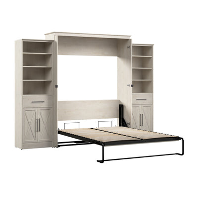 Bestar Key West Queen Murphy Bed & Closet Organizers with Doors & Drawers (119 W) - Linen White Oak|Grand lit escamotable Key West de Bestar de 119 po (L) avec organisateurs de garde-robe, portes et tiroirs - blanc chêne lin