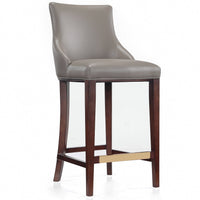 Tabouret bar moderne Shubert de Manhattan Comfort avec revêtement en similicuir et pattes en hêtre - taupe foncé