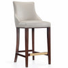 Tabouret bar moderne Shubert de Manhattan Comfort avec revêtement en similicuir et pattes en hêtre - gris clair