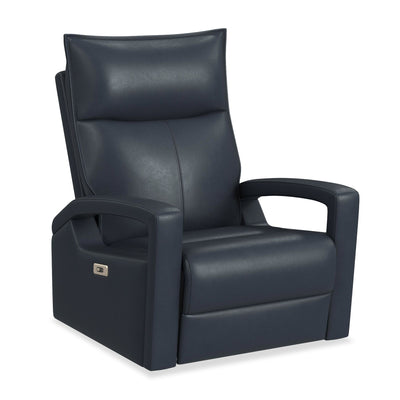 Carlos 31" Top-Grain Genuine Leather Power Reclining Chair with Glider and Swivel – Blue | Fauteuil à inclinaison électrique Carlos de 31 po en cuir véritable de qualité supérieure avec coulissement et pivotement - bleu