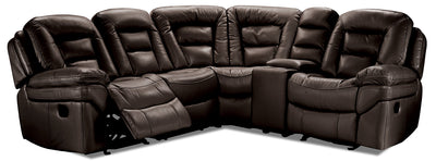 Leo 5-Piece Leather-Look Fabric Reclining Sectional with Storage Console and Dual Cupholders - Walnut Brown | Sofa sectionnel inclinable Leo 5 pièces en tissu d’apparence cuir avec console
