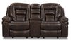 Causeuse à inclinaison électrique Leo de 78 po en tissu d’apparence cuir avec console de rangement - brun noyer