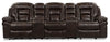 Sofa sectionnel à inclinaison électrique Leo 5 pièces en tissu d’apparence cuir avec consoles de rangement et porte-gobelets - brun noyer