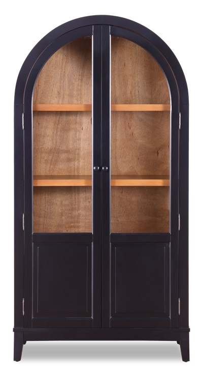 Kort & Co Aeris 36" Arched Curio Cabinet with Glass Doors – Matte Black and Natural Oak | Armoire vitrée arquée Aeris de Kort & Co. avec portes en verre - noir mat et chêne naturel