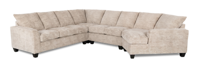 Made in Canada Customizable Sofa Lab Arc 4-Piece Right-Facing Sectional with Cuddler - Plush Parchment | Sofa sectionnel de droite 4 pièces avec fauteuil enveloppant personnalisable Arc de Sofa Lab fabriqué au Canada en tissu - Plush Parchment