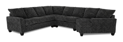 Made in Canada Customizable Sofa Lab Arc 4-Piece Right-Facing Sectional with Cuddler - Plush Charcoal | Sofa sectionnel de droite 4 pièces avec fauteuil enveloppant personnalisable Arc de Sofa Lab fabriqué au Canada en tissu - Plush Charcoal