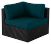 Fauteuil en coin Barbados pour la terrasse à l’extérieur - osier en résine tressé à la main, résistant aux rayons UV et aux intempéries - noir et bleu