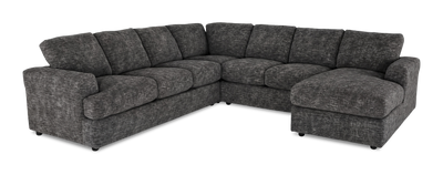 Made in Canada Customizable Sofa Lab Curve 4-Piece Right-Facing Sectional with Chaise - Plush Charcoal | Sofa sectionnel de droite 4 pièces avec fauteuil long personnalisable Curve de Sofa Lab fabriqué au Canada en tissu - Plush Charcoal