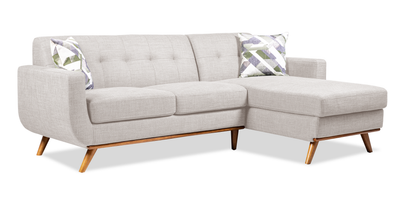Kort & Co. Freeman 2-Piece Right-Facing Sectional with Wood Legs – Dove White | Sofa sectionnel de gauche Freeman de Kort & Co. 2 pièces po en tissu d’apparence lin avec pattes en bois - blanc colombe