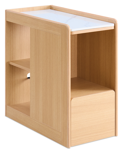 Liam 23.5" Accent Table with Sintered Stone Top and Drawer– Harvest Oak | Table d’appoint Liam de 23.5 po avec dessus en pierre frittée et tiroir - chêne récolte