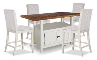 Piper 5pc Counter-Height Dining Set with Table & 4 Chairs, 60-72" Extension, Storage – White | Ensemble de salle à manger Piper 5 pièces de hauteur comptoir avec table de 60 po à 72 po (L) avec rallonge, 4 chaises et rangement - blanc