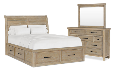 Sonoma 5pc Bedroom Set with Storage Bed, Dresser & Mirror, Light Brown - Queen Size | Ensemble de chambre à coucher Sonoma 5 pièces avec lit de rangement, commode et miroir, brun clair - format grand lit