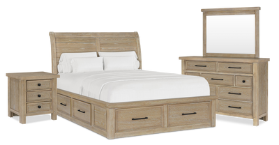 Sonoma 6pc Bedroom Set with Storage Bed, Dresser, Mirror & Nightstand, Light Brown - King Size | Ensemble de chambre à coucher Sonoma 6 pièces avec lit de rangement, commode, miroir et table de nuit, brun clair - format très grand lit