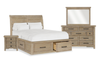 Ensemble de chambre à coucher Sonoma 6 pièces avec lit de rangement, commode, miroir et table de nuit, brun clair - format grand lit