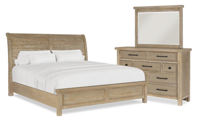 Sonoma 5pc Bedroom Set with Bed, Dresser & Mirror, Light Brown - King Size | Ensemble de chambre à coucher Sonoma 5 pièces avec lit, commode et miroir, brun clair - format très grand lit