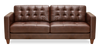 Sofa Theo de 85 po en cuir véritable de qualité supérieure avec coussin de dossier amovible et pattes en bois - bourgogne