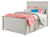 Lit plateforme de rangement Willowton pour enfants avec tête de lit et cadre de lit, blanchi - format lit simple