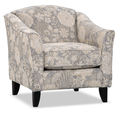 Made in Canada Wynn 33" Linen-Look Fabric Accent Chair with Flared Arms and Wood Legs - Floral Multicolour | Fauteuil d’appoint Wynn de 33 po fabriqué au Canada en tissu d’apparence lin avec accoudoirs évasés et pattes en bois - floral multicolore