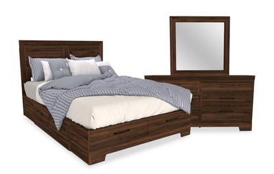 Yorkdale 5pc Bedroom Set with 6-Drawer Storage Bed, Dresser & Mirror, Walnut Brown - Queen Size | Ensemble de chambre à coucher Yorkdale 5 pièces avec lit de rangement à 6 tiroirs, commode et miroir, brun noyer - format grand lit