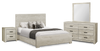 Ensemble de chambre à coucher Soren 6 pièces avec lit à panneaux, commode, miroir et table de nuit, chêne blanchi - format grand lit
