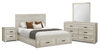 Ensemble de chambre à coucher Soren 6 pièces avec lit de rangement, commode, miroir et table de nuit, chêne blanchi - format grand lit