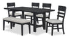 Ensemble de salle à manger Trove 6 pièces avec table de 72 po (L), banc et 4 chaises - noir