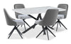 Ensemble de salle à manger Bari 5 pièces en métal avec table de 63 po (L) avec dessus en céramique d’apparence marbre et 4 chaises pivotantes grises