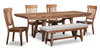 Ensemble de salle à manger Cedar 6 pièces en pin avec table de 72,07 po (L), base à tréteaux, banc et 4 chaises - brun
