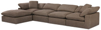 Sofa sectionnel modulaire Eclipse 5 pièces en tissu d’apparence lin avec pouf et coussins réversibles en duvet et plumes - gris ardoise