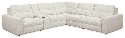 Scott Living Elevate Modular 6-Piece L-Shaped Chenille Fabric Power Reclining Sectional with Storage Console - Beige | Sofa sectionnel modulaire à inclinaison électrique en forme de L Elevate de Scott Living 6 pièces avec console de rangement - beige