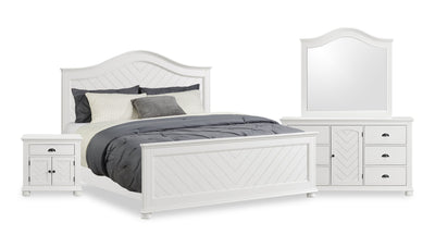 Ella 6pc Bedroom Set with Panel Bed, Dresser, Mirror & Nightstand, White - King Size | Ensemble de chambre à coucher Ella 6 pièces blanc avec lit à panneaux, commode, miroir et table de nuit - format très grand lit